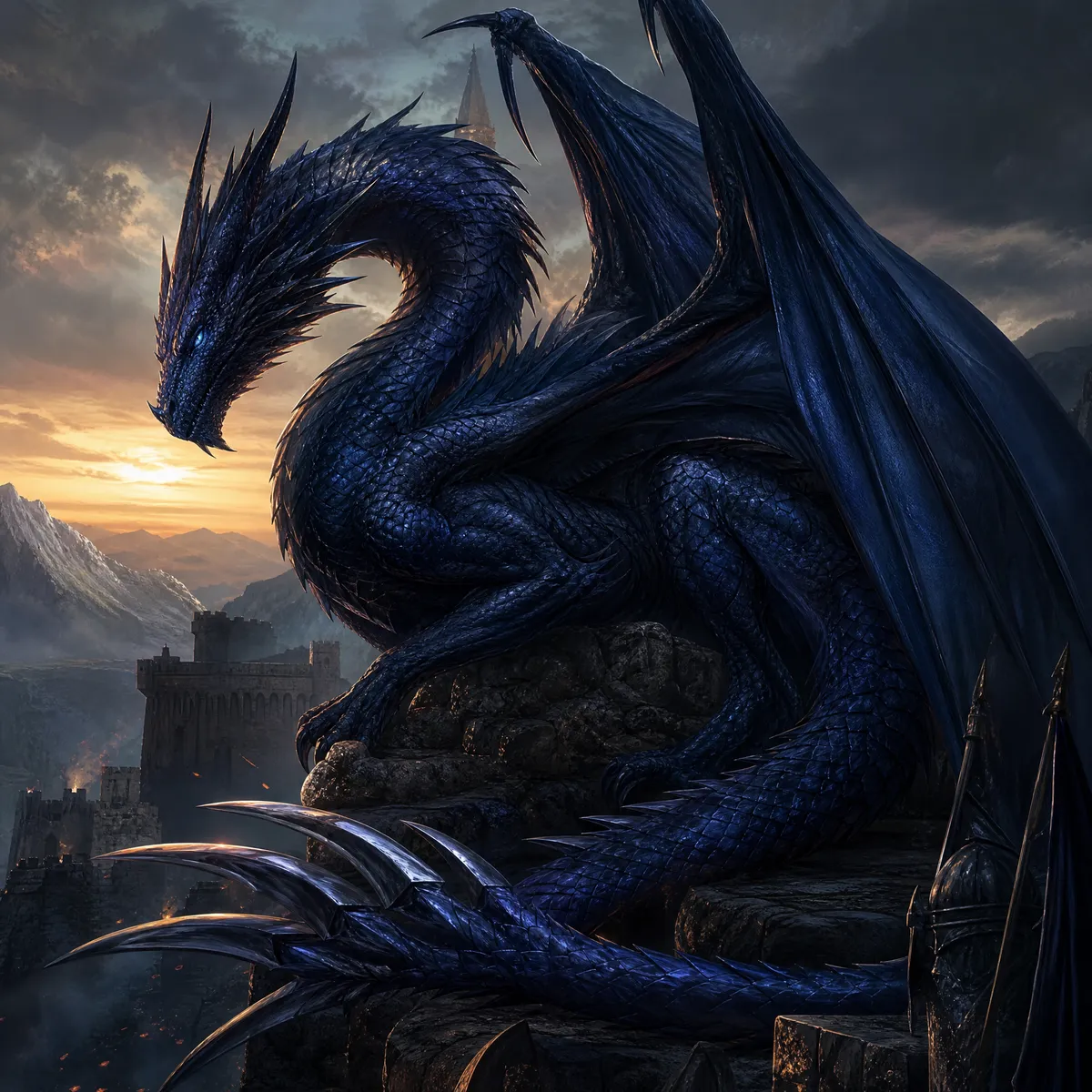 Fan-art portrait of Sgaeyl, a navy blue dragon